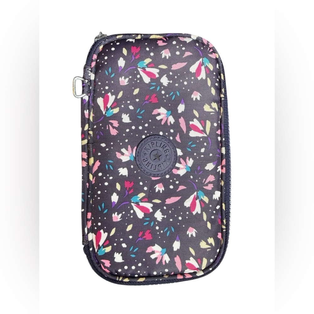 Kipling Floral 50 Pens Case Navy with‎ Pink & Teal Accents